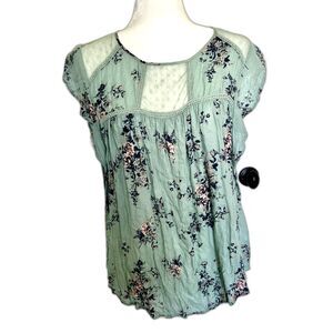 Rewind Green and Floral Top with Lace Detail Women's Size L
